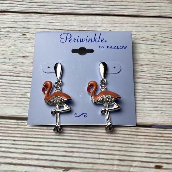 NEW PERIWINKLE BY BARLOW FLAMINGO CORAL EARRINGS RHINESTONES SUMMER VACATION - Picture 2 of 6